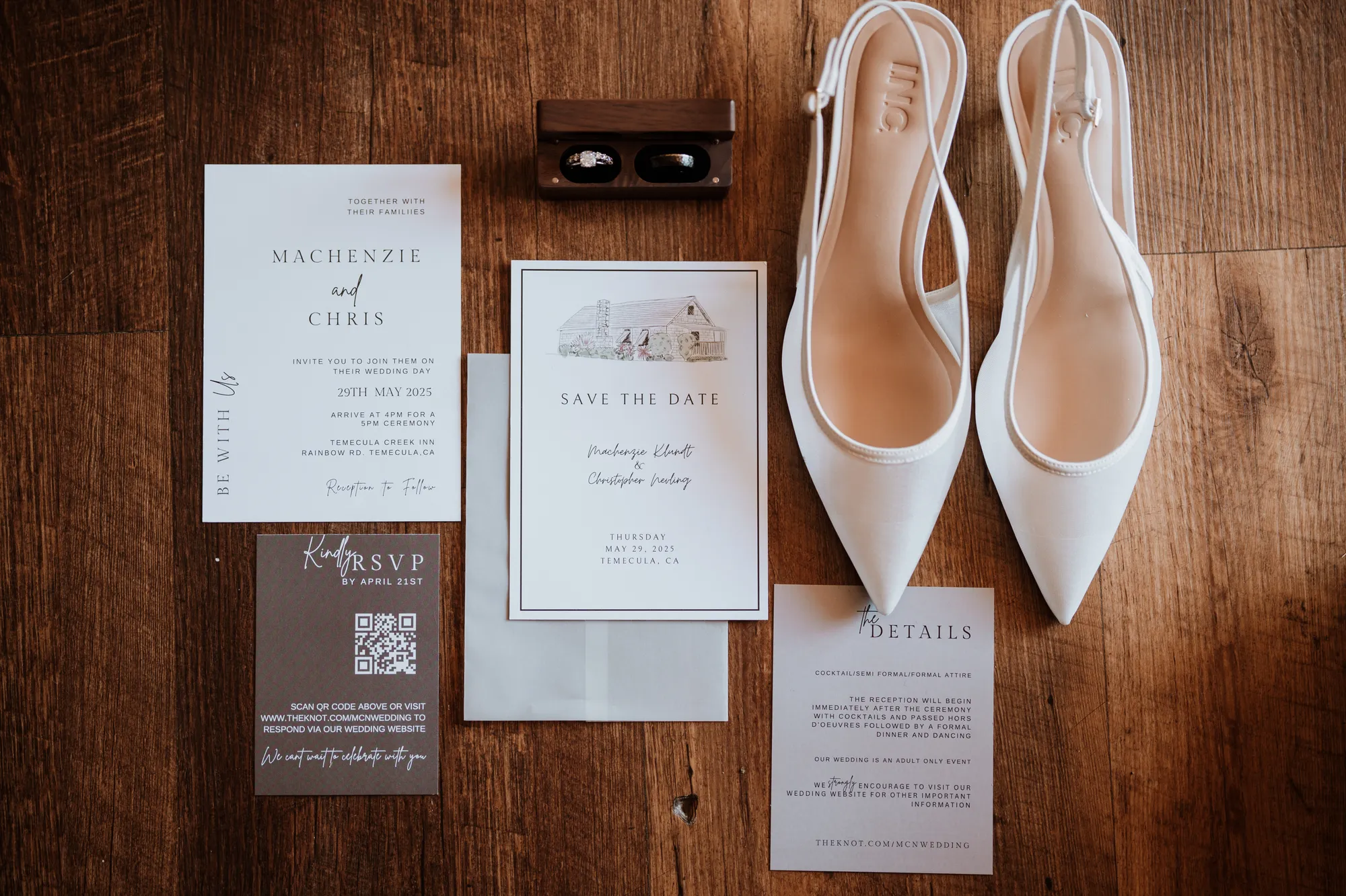 Bridal shoes and invitation suite